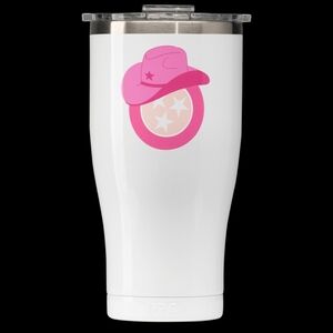 ORCA Chaser 27 Oz White Tumbler Pink Cowgirl Hat NEW Whale Tail Lid Flip Top